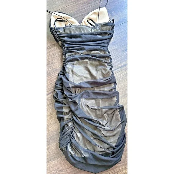 B Darlin Women's Juniors Sleeveless Ruched Bodycon Dress Black Nude size 3/4 - Picture 6 of 8
